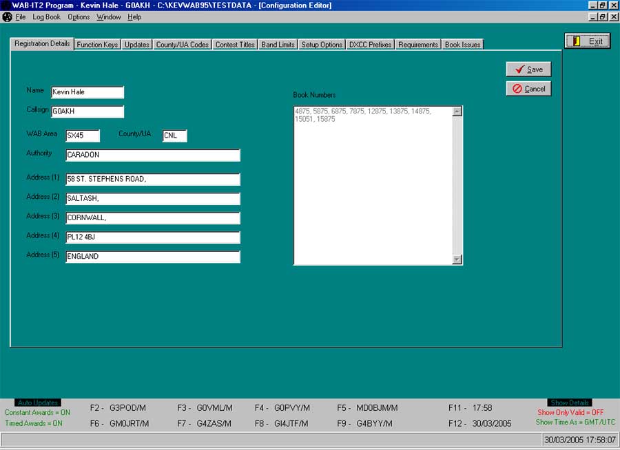 Screen Shot of Registration Details tab within Configuration Editor
